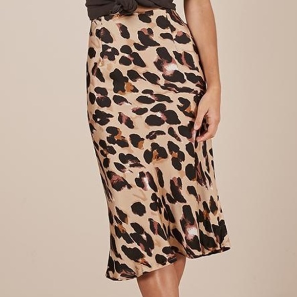 leopard print bias cut midi skirt